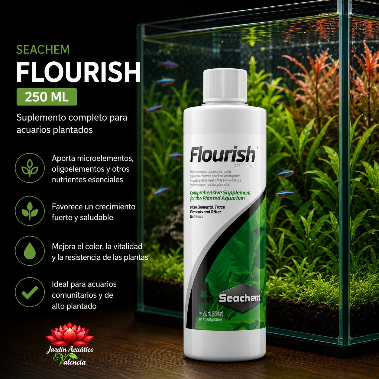 Seachem Flourish 250 ml – Suplemento completo de micronutrientes para plantas de acuario