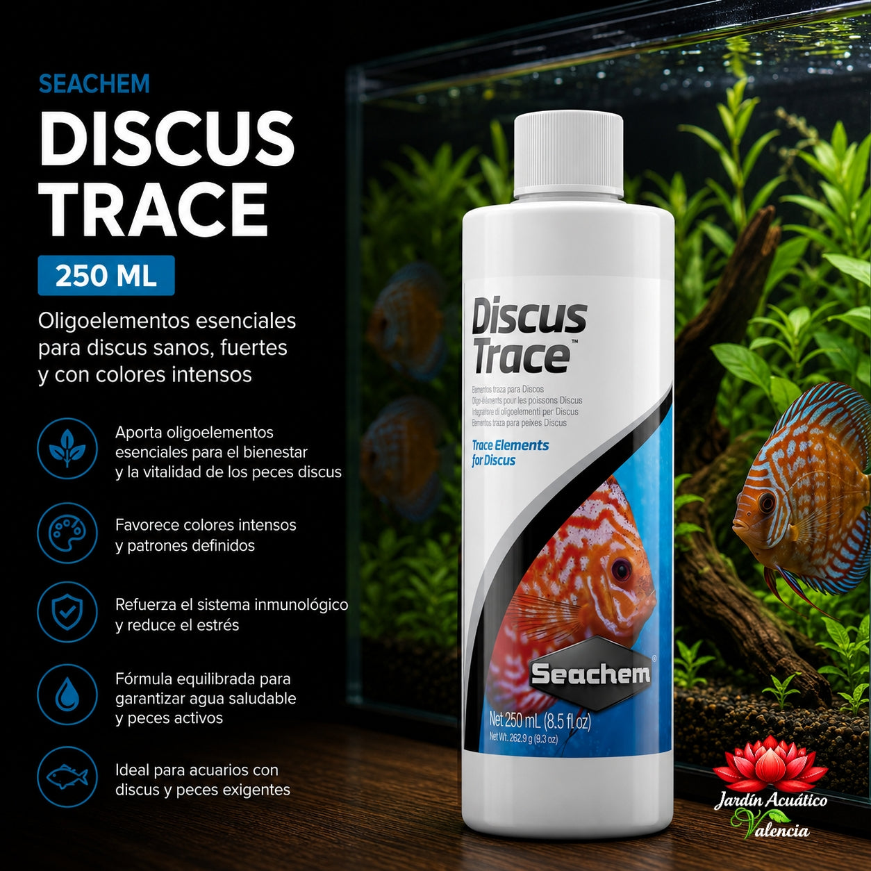 Seachem Discus Trace 250 ml – Minerales esenciales para el bienestar de tus Discos
