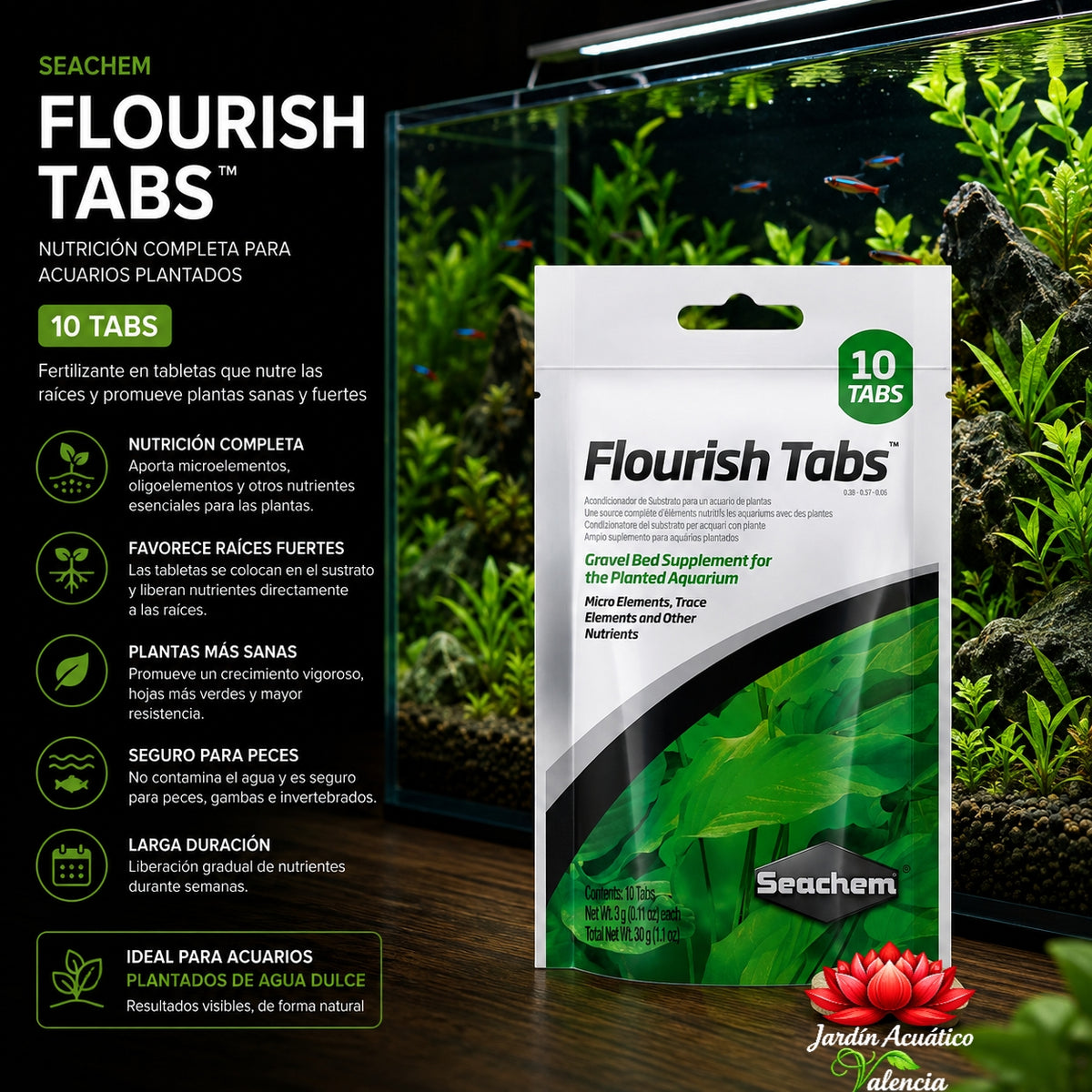 Seachem Flourish Tabs 10 unidades | Abono para raíces de plantas de acuario
