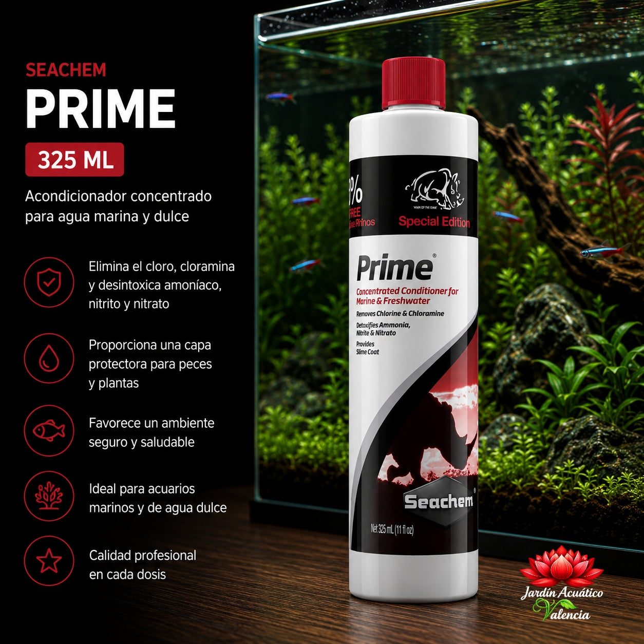 Seachem Prime 325 ml – Acondicionador concentrado para preparar el agua del acuario